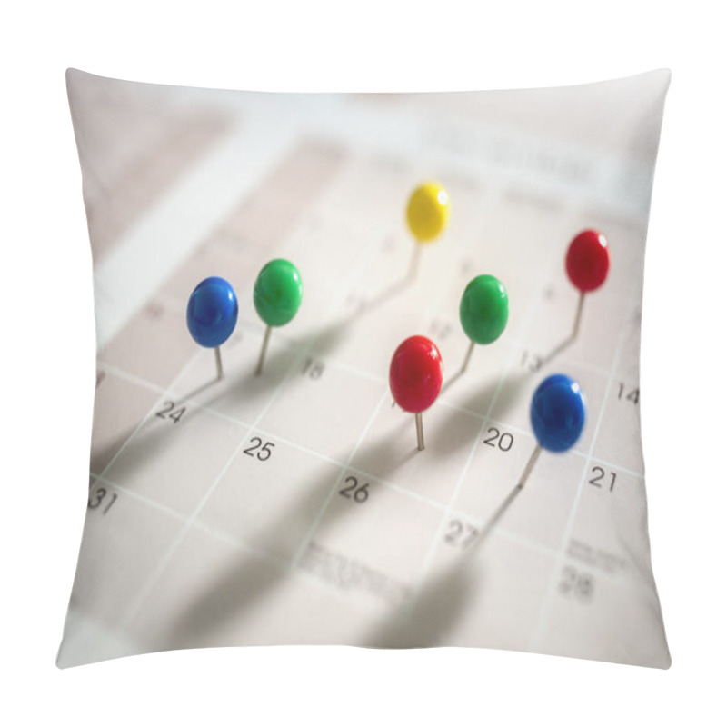 Personality  Thumbtack Pins In Calendar Concept For Busy, Appointment And Meeting Reminder Pillow Covers