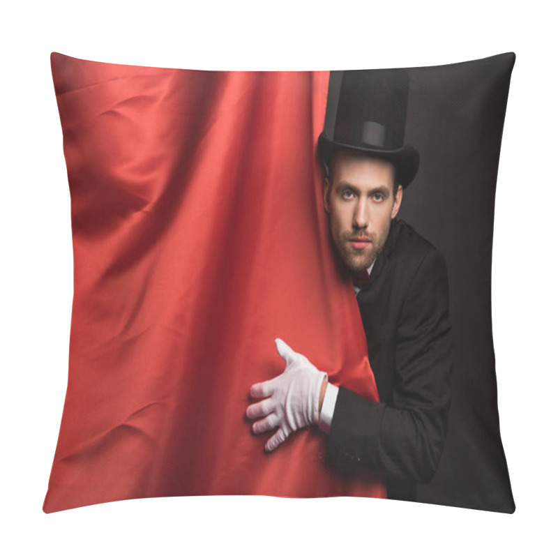 Personality  Handsome Magician In Suit And Hat In Circus With Red Curtains Pillow Covers