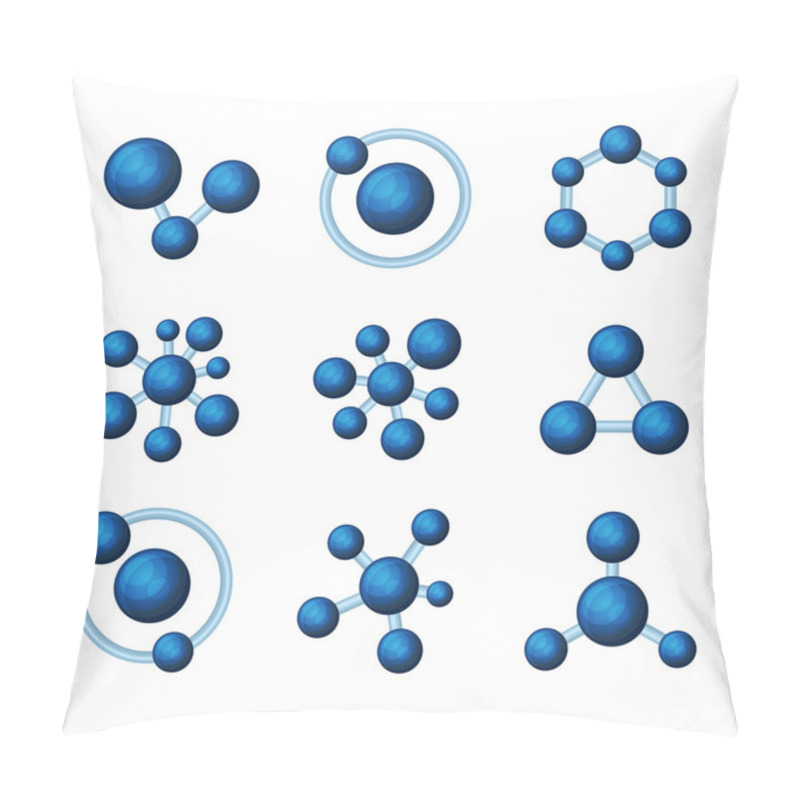 Personality  Abstract Blue Molecules Icon Set On White Background. Vector Pillow Covers