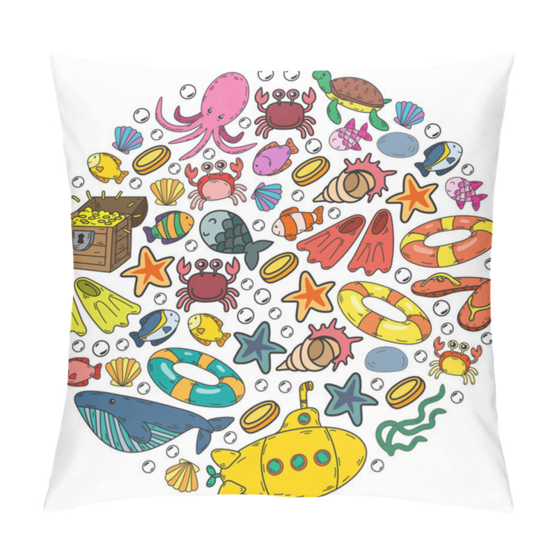 Personality  Diving Pattern With Children. Octopus, Whale. Summer Adventure With Pirates And Treasures. Pillow Covers