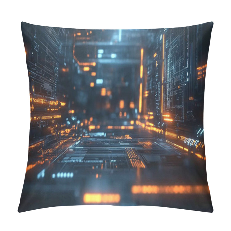 Personality  A Futuristic Image Illustrating The Concept Of A Smart Factory. Advanced Technology Like AI, IoT And Robotics In Manufacturing Processes For Greater Efficiency And Productivity. Pillow Covers