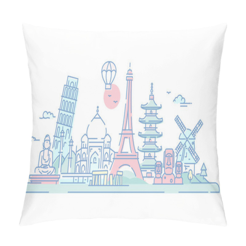 Personality  Countries - Vector Line Travel Illustration Pillow Covers