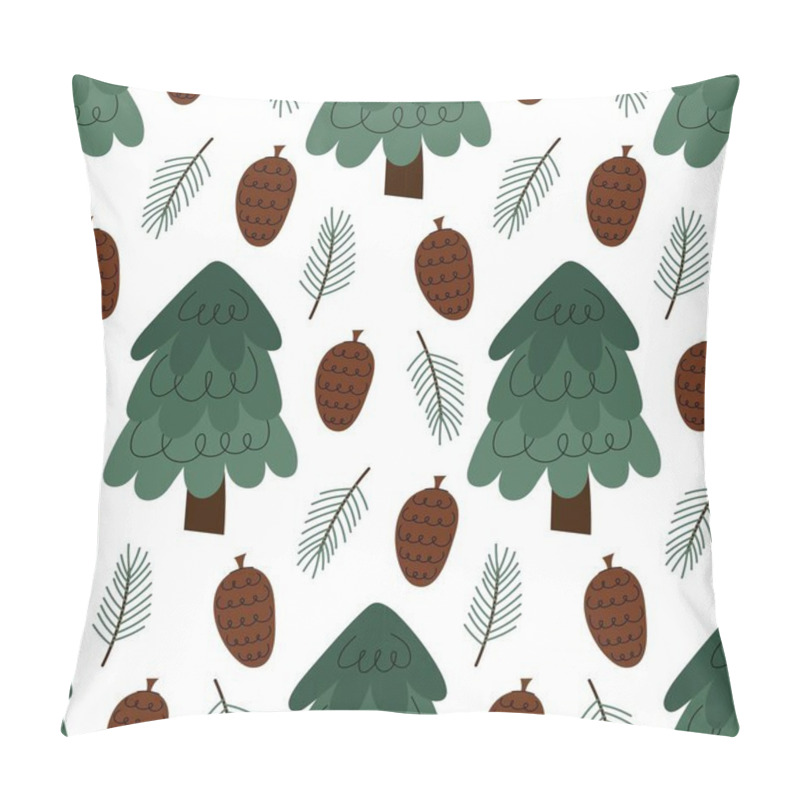 Personality  Seamless Pattern With Spruce, Fir Branches And Pine Cones In A Flat Style With Doodle Elements. Pattern For Textile, Fabric, Clothing Or Stationery. Pillow Covers