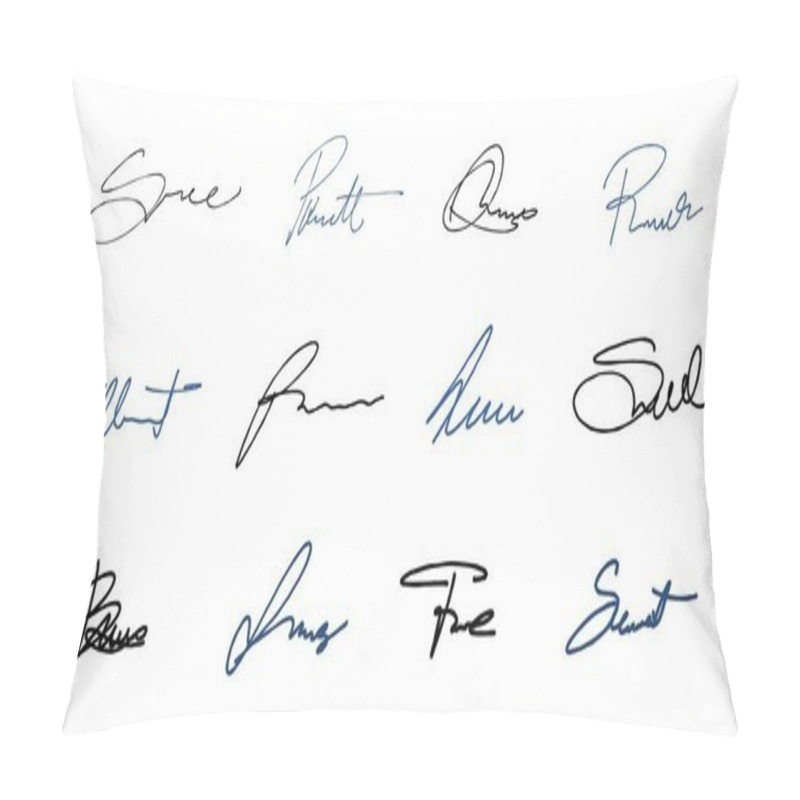 Personality  Handwriting Isolated Signature Set. Vector Pack With Isolated Imaginary Personal Handwriting Scribble Signatures. Pillow Covers