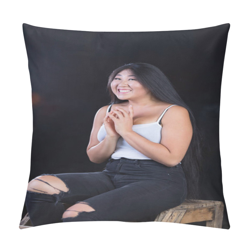 Personality  Beautiful Curvy Girl With Dark Hair And Cheerful Personality.  Pillow Covers