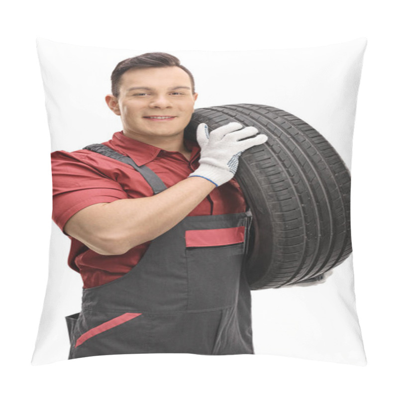 Personality  Young Mechanic Carrying A Tire  Pillow Covers