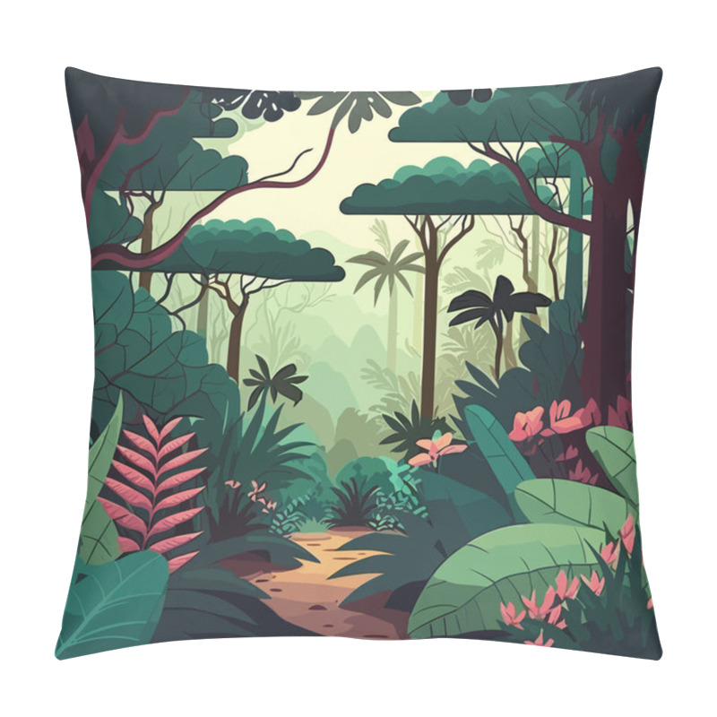 Personality  Beautiful Tropical Forest Landscape.Vector Illustrations. Pillow Covers