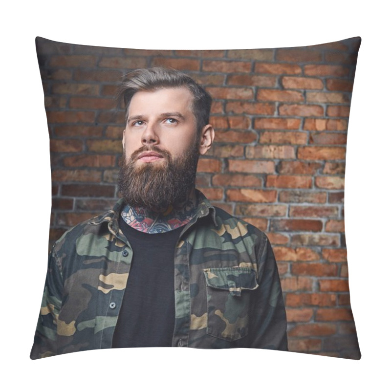 Personality  Modern Bearded Hipster Male With Tattoos Pillow Covers