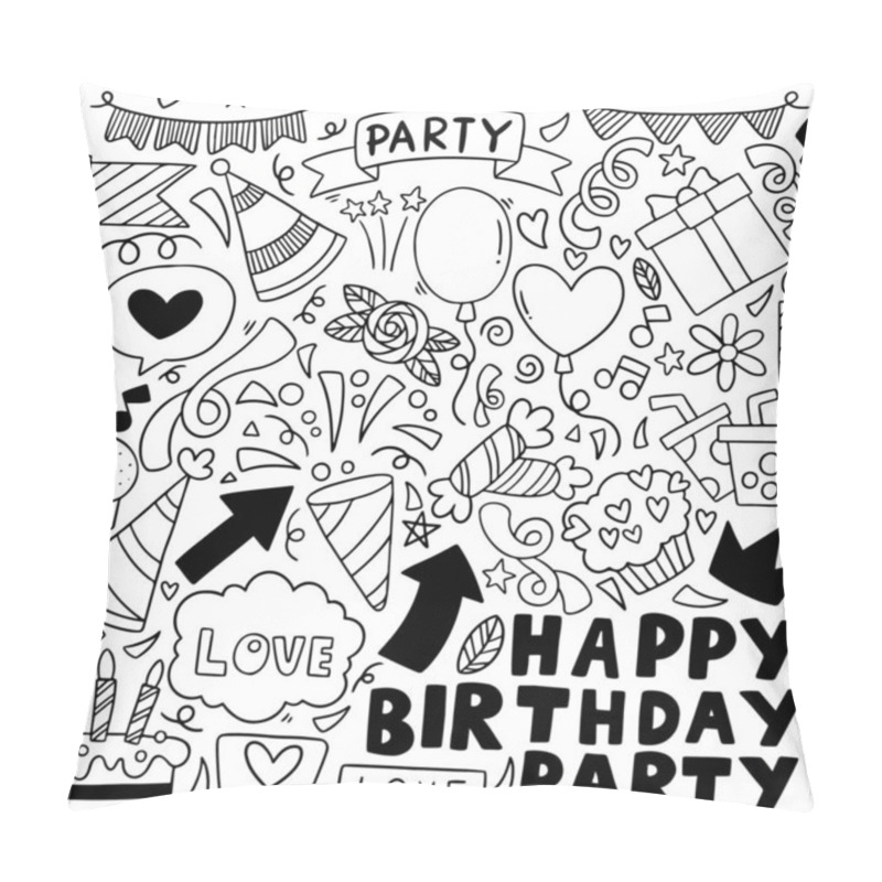 Personality  Hand Drawn Party Doodle Happy Birthday Ornaments Background Pattern Vector Illustration Pillow Covers