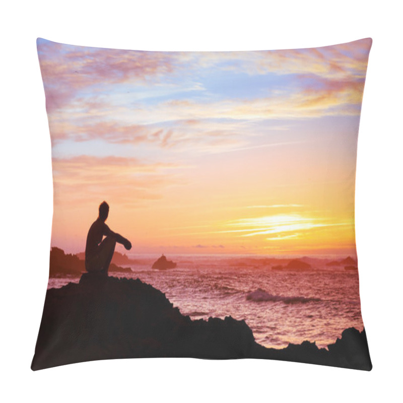 Personality  Woman Sitting Alone At Sunset Pillow Covers