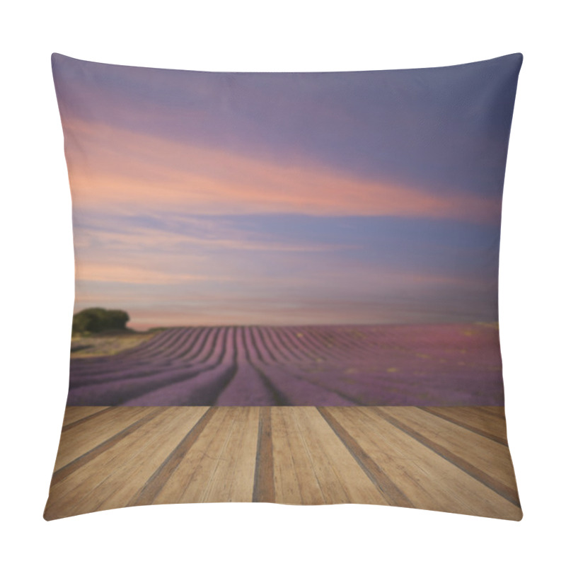 Personality  Stunning Lavender Field Landscape Summer Sunset With Wooden Plan Pillow Covers