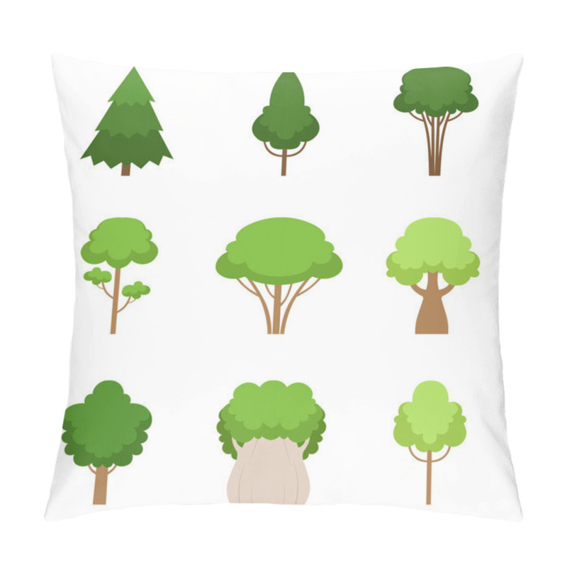 Personality  Set Of Different Trees Oak, Sequoia, Spruce, Pine, Cedar, Maple, Linden, Cattan. Vector Illustration. Pillow Covers