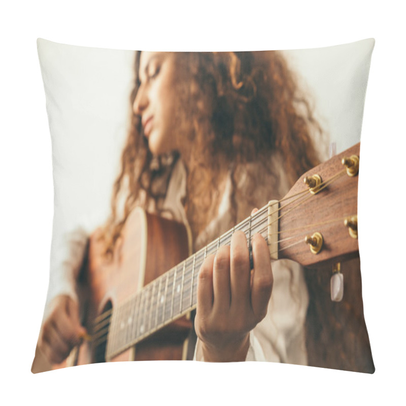 Personality  Young Girl With Long Hair Playing Of Guitar Pillow Covers