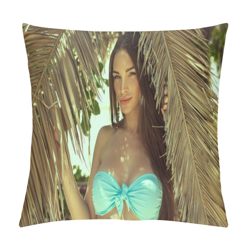 Personality  Attractive Woman Under Palm Tree Pillow Covers