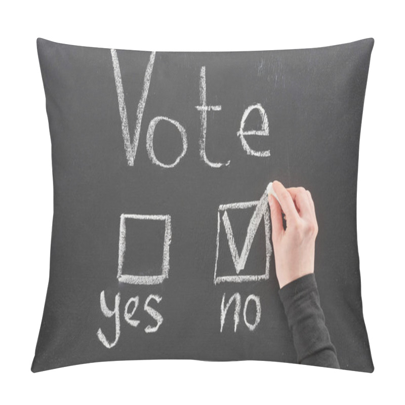 Personality  Top View Of Voter Putting Check Mark Near No Word On Black Chalkboard Pillow Covers