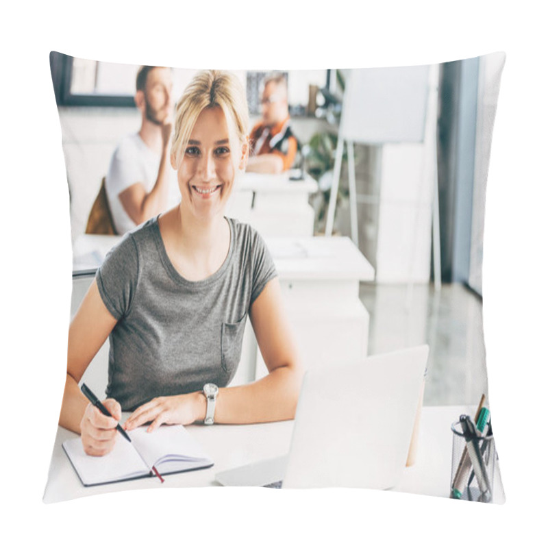 Personality  Successful Young Woman Working At Open Space Office And Looking At Camera Pillow Covers