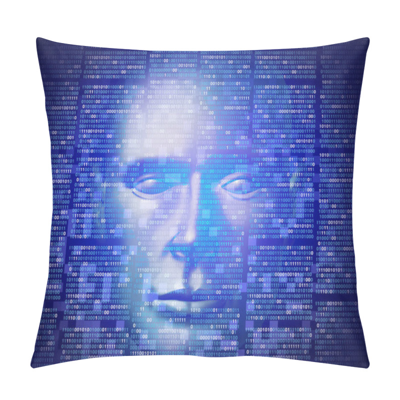 Personality  Machine Learning And Neural Networks Technology Concept As A Human Computer Hybrid Intelligence As An Artificial Intelligence Or AI Concept In A 3D Illustration Style. Pillow Covers