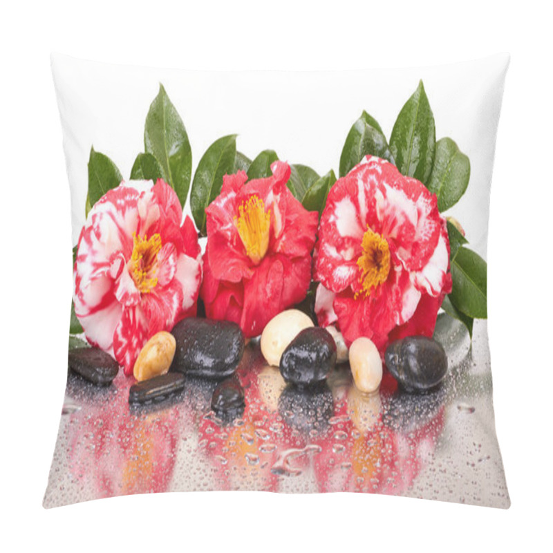 Personality  Camellia Flowers And Black Stones Isolated Pillow Covers