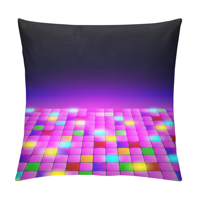 Personality  Dance Floor Amongst Open Space. Night Disco Party. Neon Retro Dance Floor Background. Vector Illustration Pillow Covers