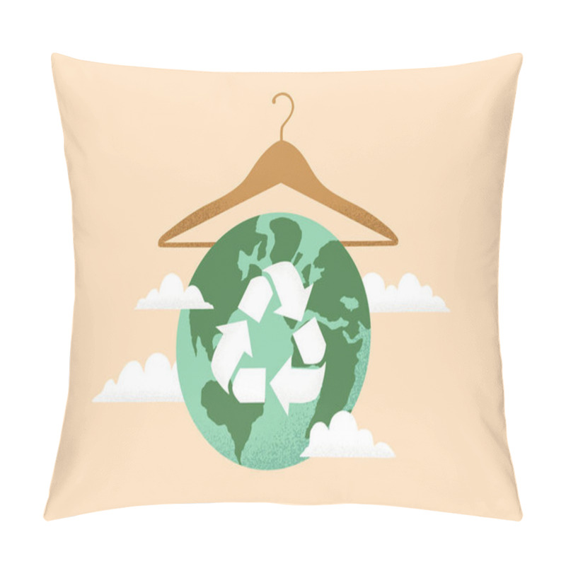 Personality  Vector Illustration Of Slow Fashion Concept With Earth Planet Globe, Clothes Hanger And Reuse, Reduce, Recycle Symbol Pillow Covers