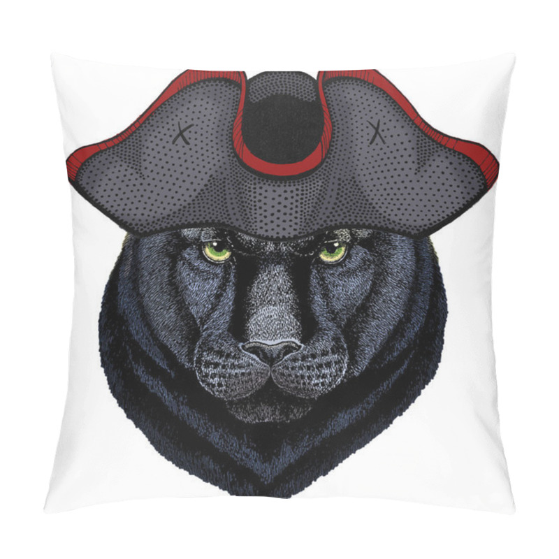 Personality  Black Panther, Puma. Head Of Animal. Wild Cat Portrait. Cocked Hat. Pillow Covers