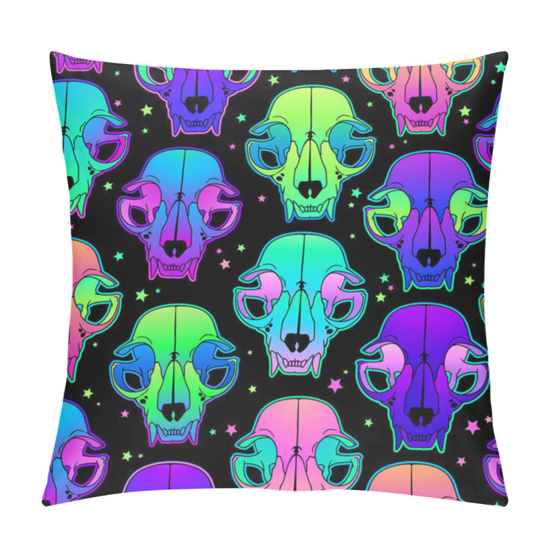 Personality  Seamless Illustration Of Neon Bright Animals Skulls Pillow Covers