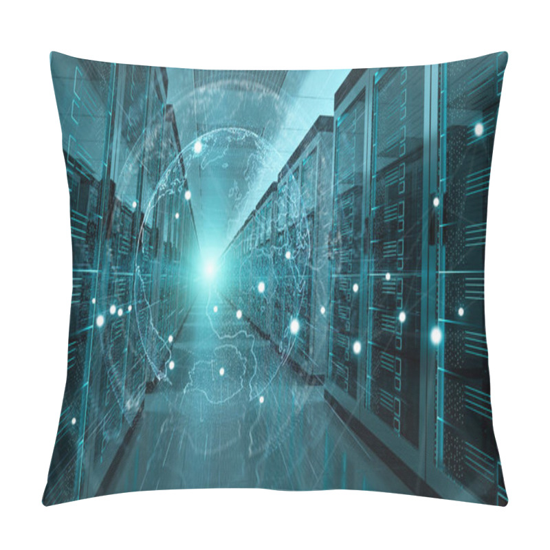 Personality  Earth Network Flying Over Server Room Data Center 3D Rendering Pillow Covers