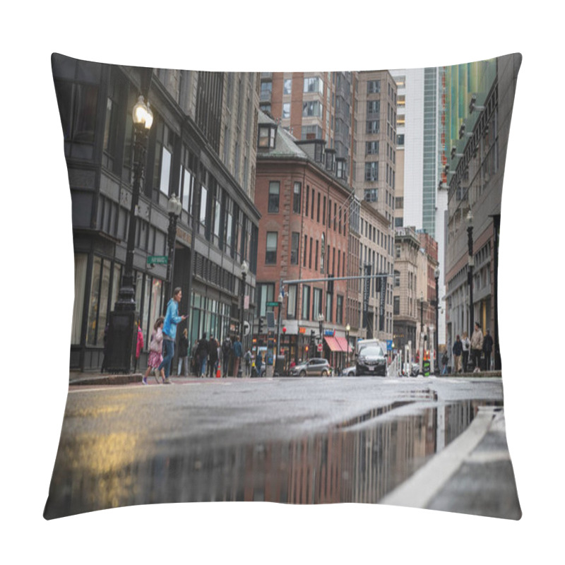 Personality  Boston, Massachusetts, USA - October 29, 2023: View Of A Street In The Downtown Of The City Of Boston, Massachusetts. Pillow Covers