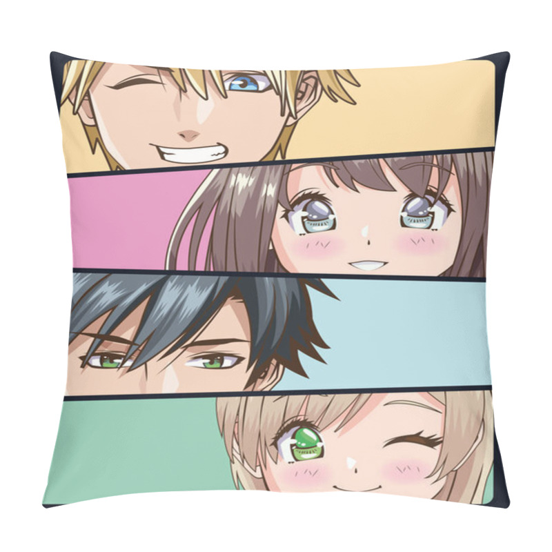 Personality  Group Of Faces Young People Anime Style Characters Pillow Covers