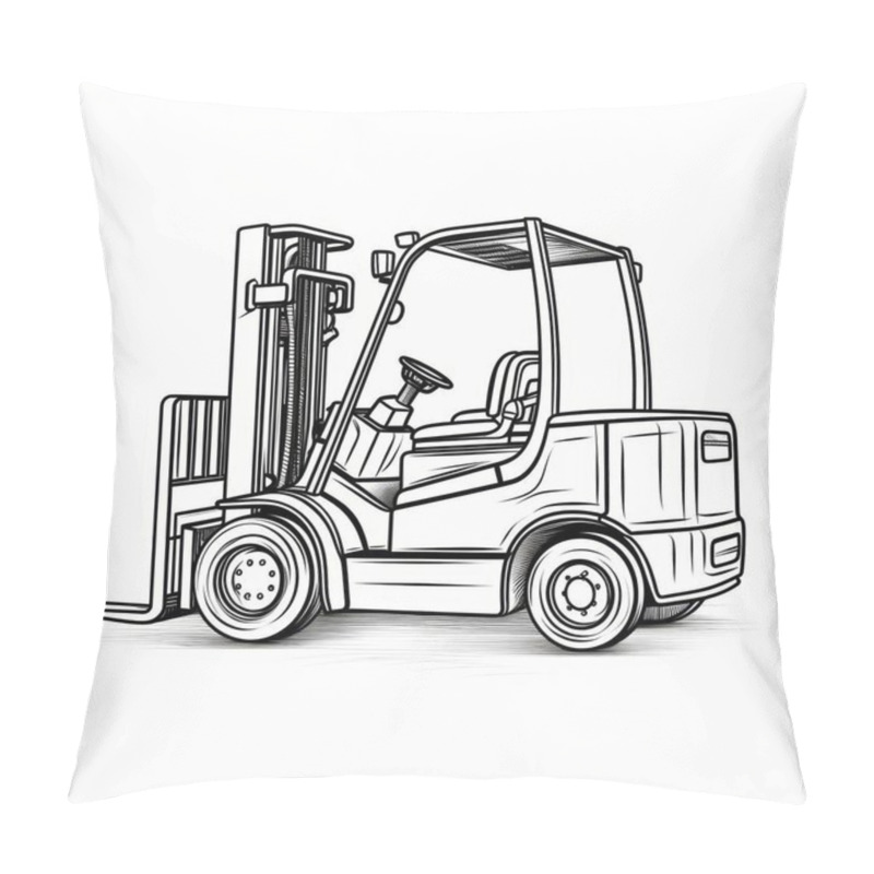 Personality  Illustration Of A Forklift In A Side View, Showcasing The Vehicle's Sturdy Structure And Functional Design. Pillow Covers