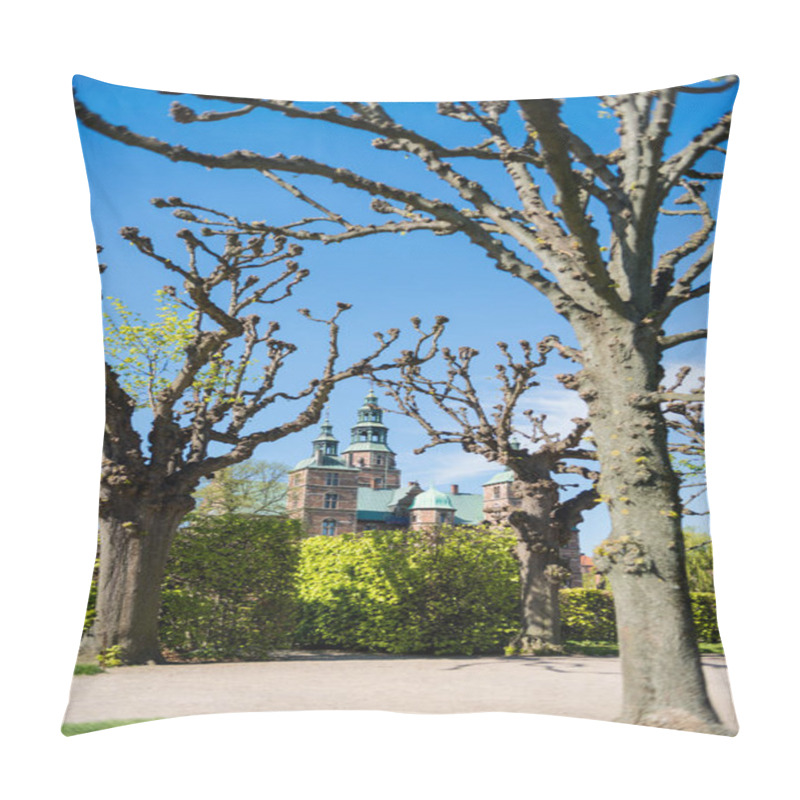 Personality  Park With Bare Trees And Green Bushes Near Rosenborg Castle In Copenhagen, Denmark Pillow Covers