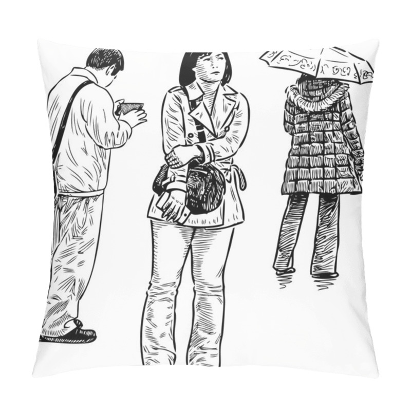 Personality  Casual People On The Bus Stop Pillow Covers