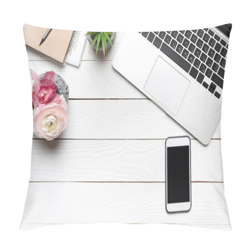 Personality  Laptop And Smartphone On Desk Pillow Covers