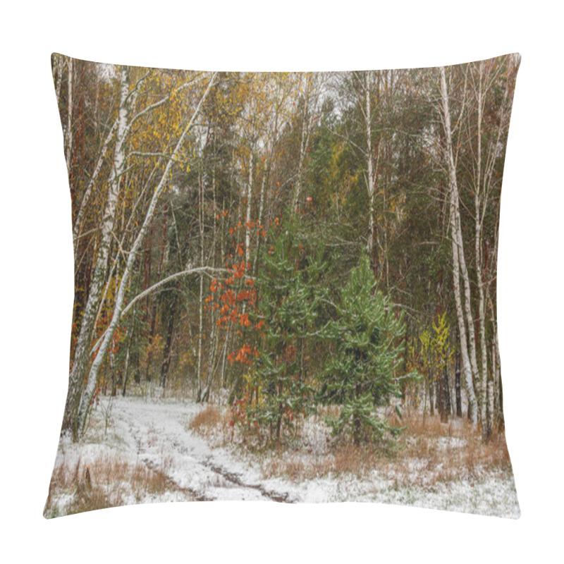 Personality  The First Snow Fell. The Leaves Did Not Have Time To Fall. Autumn Colors Under The Snow. Forest. Pillow Covers