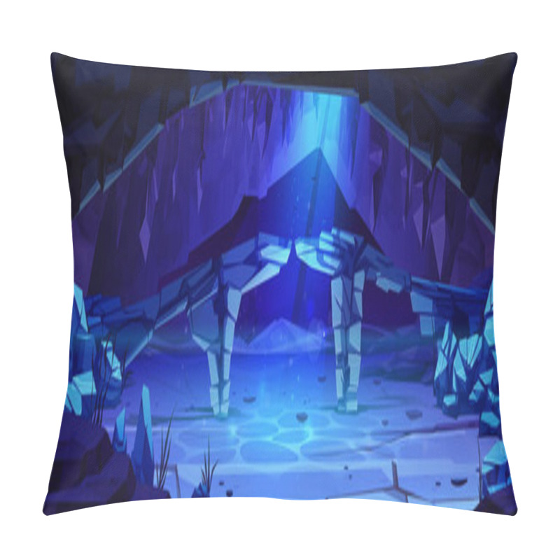 Personality  Cartoon Underwater Cave With Stone Bridge. Vector Illustration Of Rocky Landscape On Bottom Of Deep Sea Or Ocean, Seaweed And Fish On Fantasy Marine Scene For Adventure Game. Drowned Antique Palace Pillow Covers