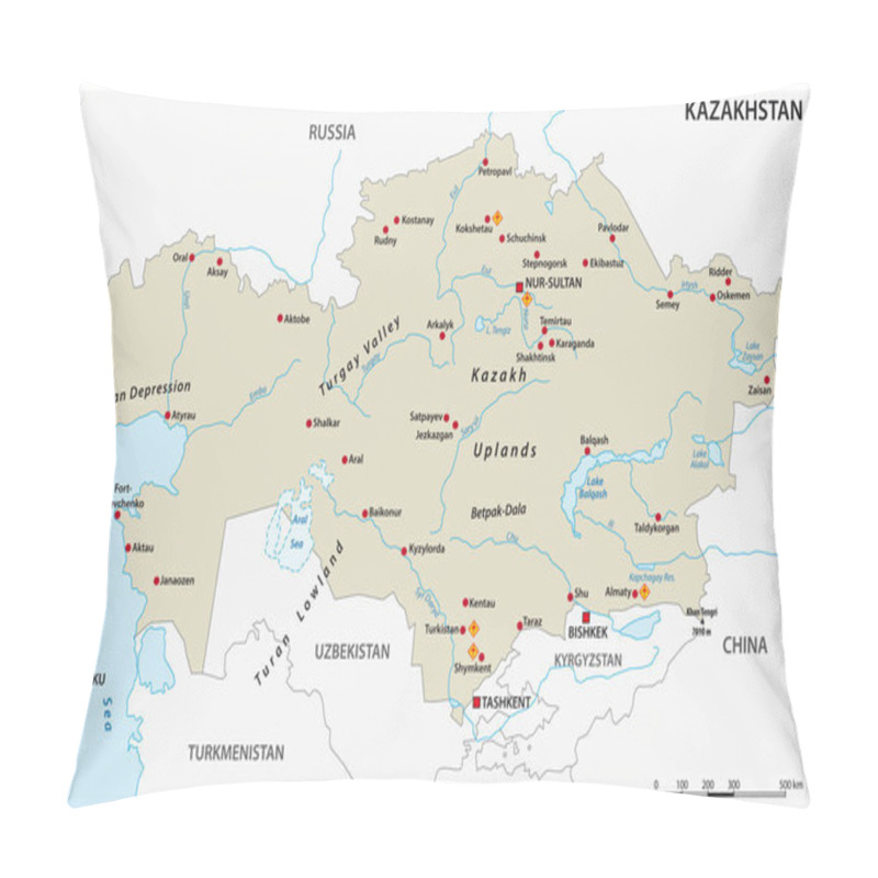 Personality  Vector Map Of The Central Asian State Of Kazakhstan Pillow Covers