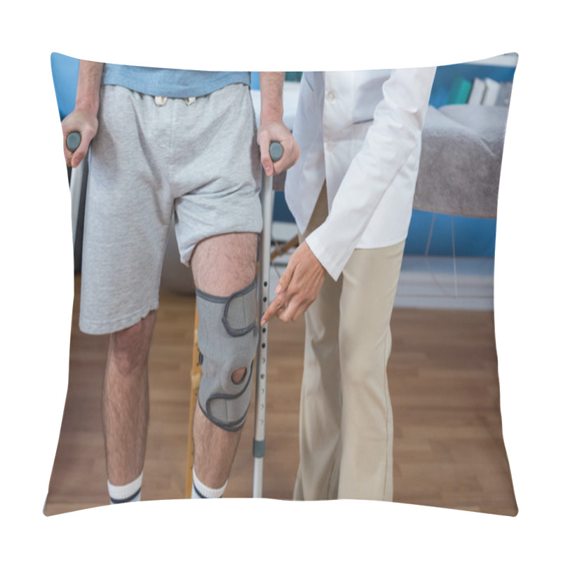 Personality  Physiotherapist Helping Patient To Walk With Crutches Pillow Covers