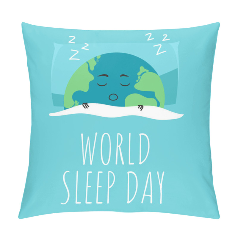 Personality  World Sleep Day Postcard Or Banner. Vector Illustration Of A Cute Planet Earth Sleeping Under A Blanket On An International Holiday Pillow Covers