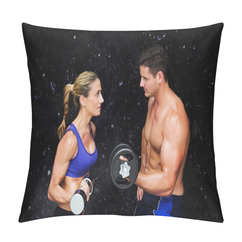 Personality  Composite Image Of Bodybuilding Couple Pillow Covers