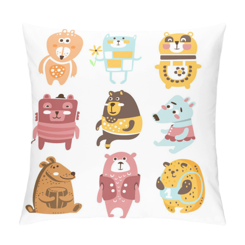 Personality  Cute Toy Bear Animals Collection Of Childish Stylized Characters In Clothes In Creative Design Pillow Covers