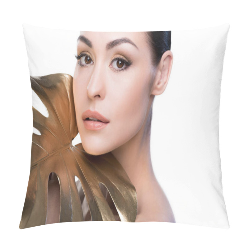 Personality  2 Woman With Big Golden Leaf Pillow Covers