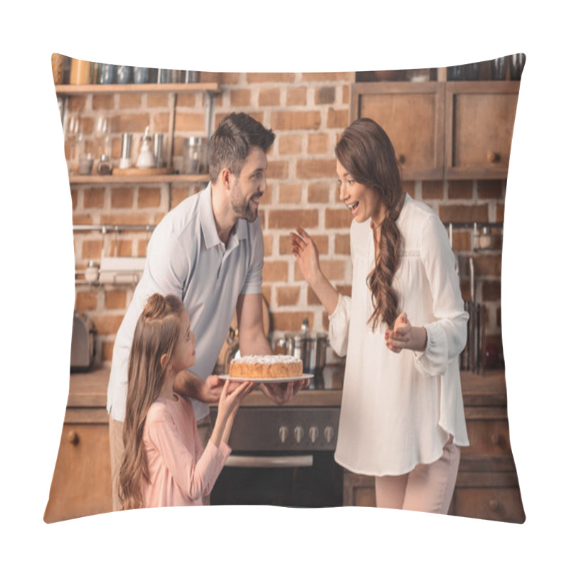 Personality  Family With Cake In Kitchen Pillow Covers