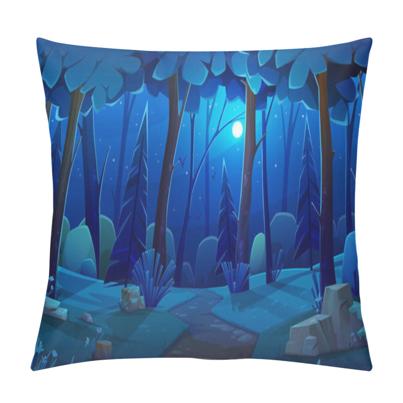 Personality  Night Forest Landscape With Plants And Trees. Dark Wild Wood Background, Mysterious Place Scenery Pillow Covers