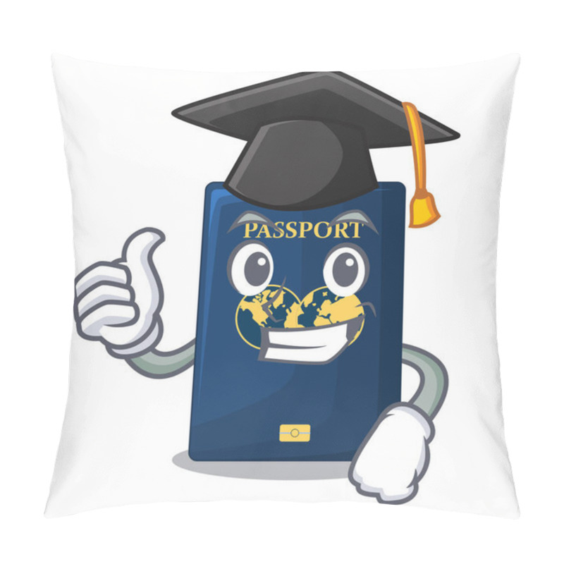 Personality  Graduation Blue Passport Above Character Wooden Table Vector Illustration Pillow Covers