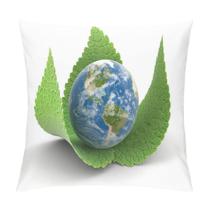 Personality  3d Globe On Leaves. Image With Clipping Path  Pillow Covers