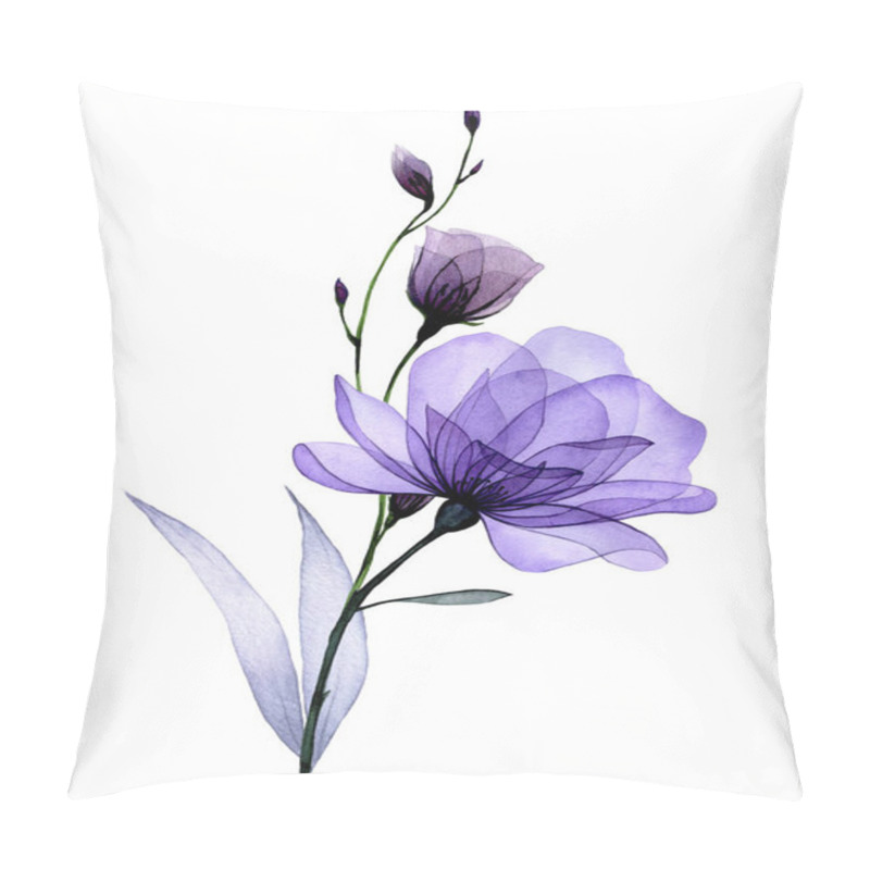 Personality  Composition With Transparent Flowers. Purple Roses, Wild Rose Flowers And Leaves. Delicate X-ray Pattern Pillow Covers