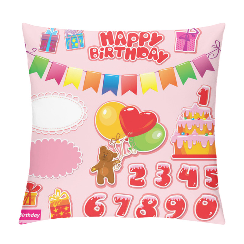 Personality  Set Of Birthday Party Elements For Your Design With Teddy Bear, Pillow Covers