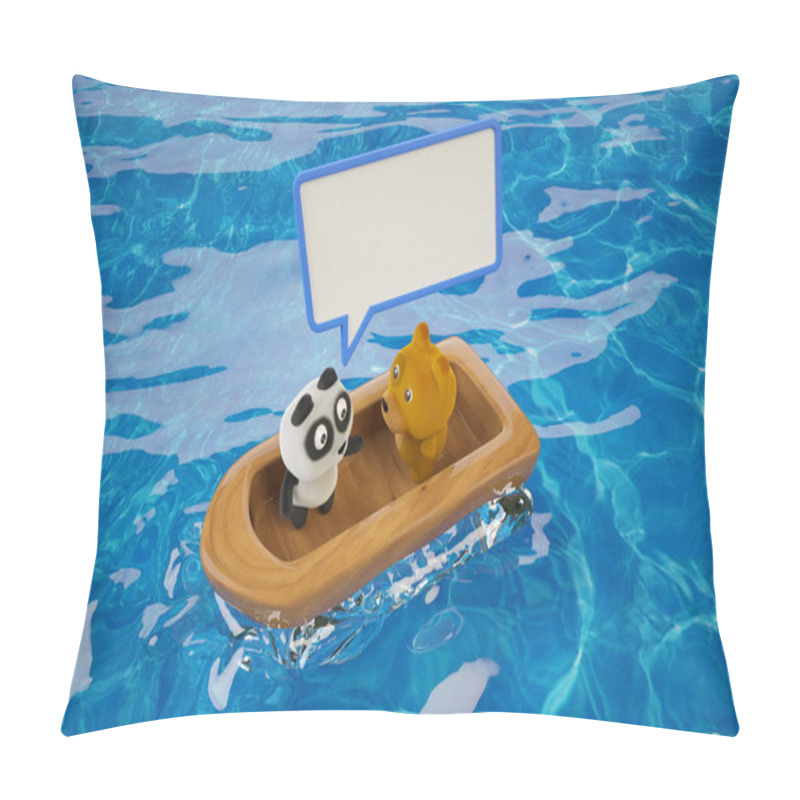 Personality  A Panda With A Dog In A Wooden Boat,part 2. 3D Rendering. Pillow Covers