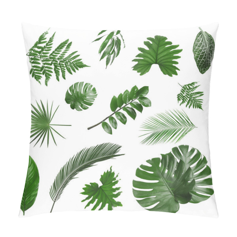 Personality  Set With Different Tropical Leaves On White Background Pillow Covers