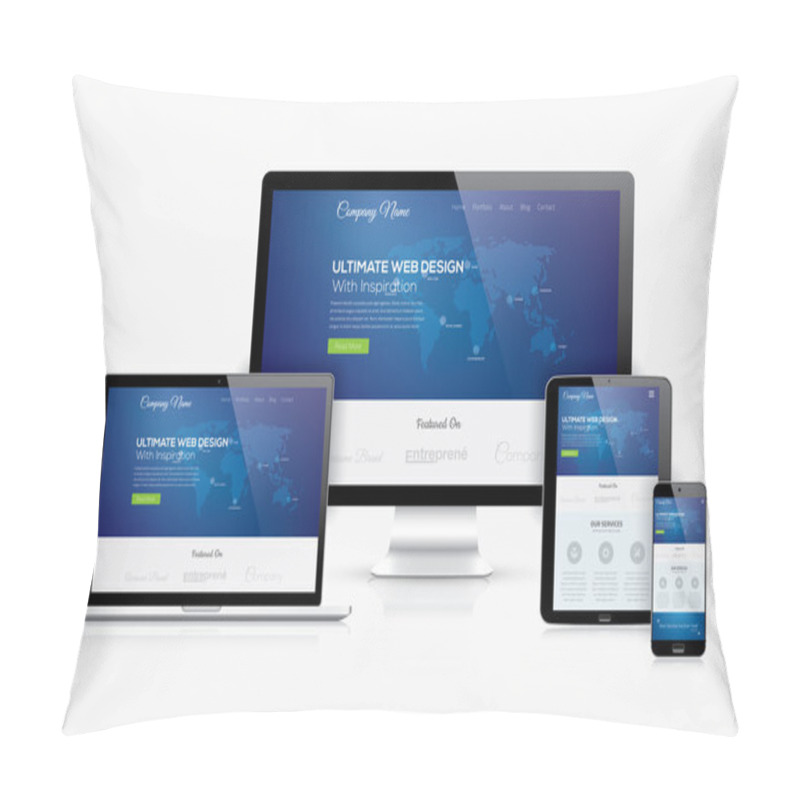 Personality  Responsive Web Design Template Realistic Vector Devices Concept Pillow Covers